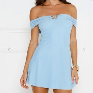 Hello Molly Blue Off-Shoulder Dress with Starfish Accent